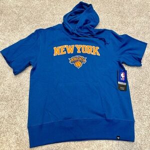 NEW. New York Knicks Hoodie Medium Mens Blue '47 Brand Short Sleeve Sweatshirt